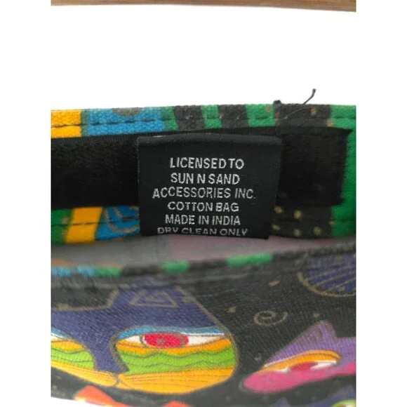 Laurel Burch Multicolor Cat Gato Pattern Canvas Mini Handbag With Wooden Handles - Picture 9 of 10